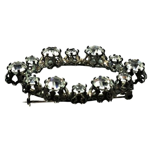Austria Clear Rhinestone Brooch Old C Clasp Signed Vintage Costume Jewelry - Picture 4 of 11